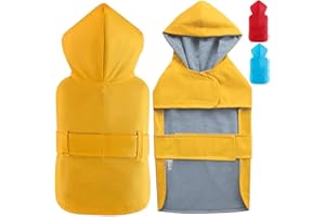 LeerKing Dog Raincoat Hooded Leash Hole 10 Sizes, Waterproof Double Layer Dog rain Coat Jacket with Cotton Lining for Small M