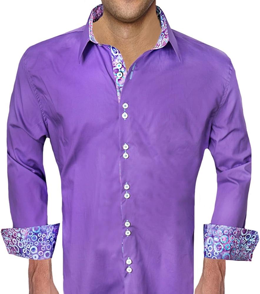 Purple with Blue Paisley Designer Dress Shirt Made in USA at Amazon Men’s Clothing store