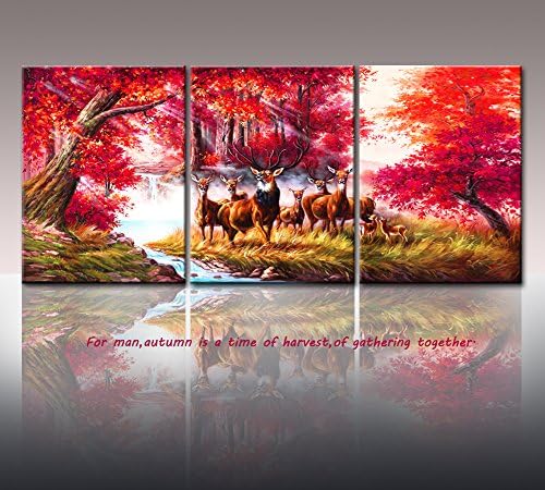 Canvas Wall Art- Multi Pieces Canvas Prints "Harvest Season Deers" Modern Landscape in Oil Paintings Artwork Style for Wall Decor /Home Decoration-Nuolan Art P3L008-3040