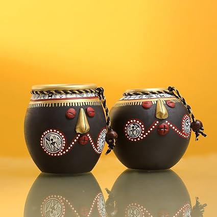 ExclusiveLane Tribal Pot Faces Home Decorative Terracotta Flower Pots (18.2 cm x 18.2 cm x 8.1 cm, Stone Black, Set of 2)