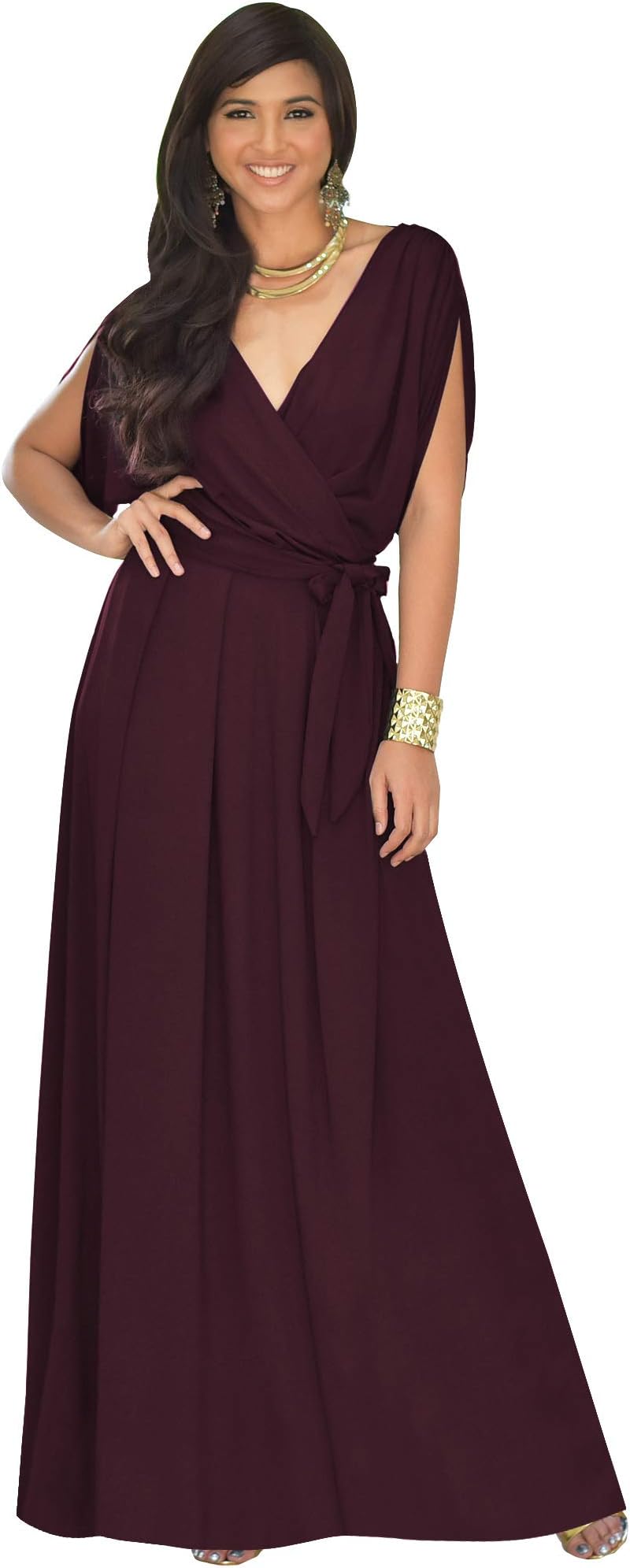 Formal Short Sleeve Cocktail Flowy V-Neck Gown