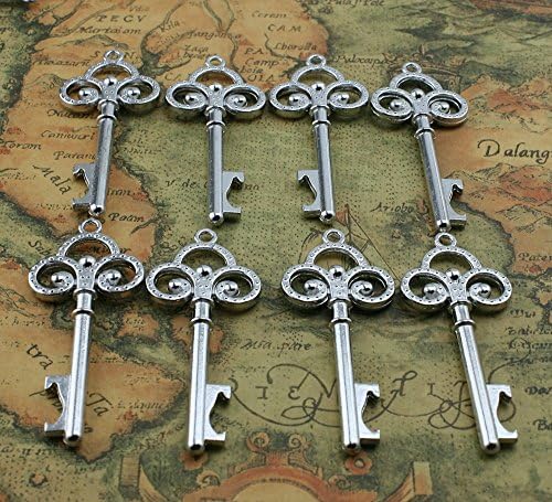 100 Small Antique Skeleton Key Silver Wedding Favor Bridal Shower Gift Steampunk Decoration