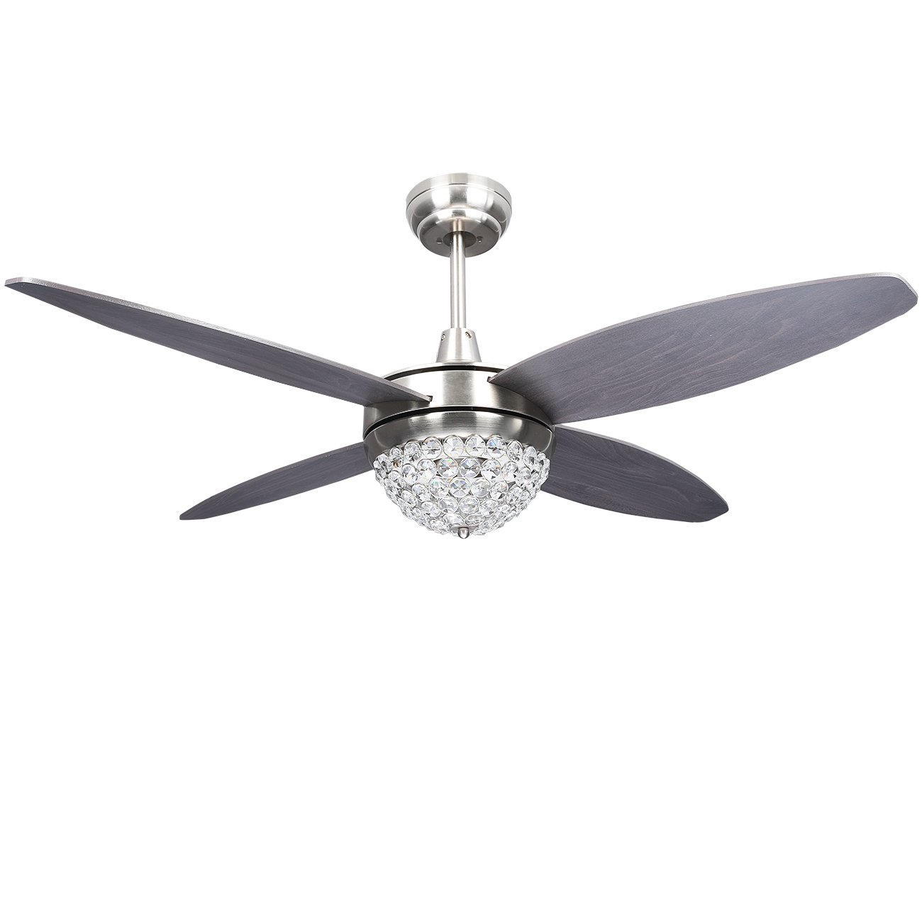Crystal Modern Ceiling Fan With Led Light Remote Control Indoor Home Decoration Living Room Bedroom Quiet Fans Chandelier With 4 Wood Reversible Blade