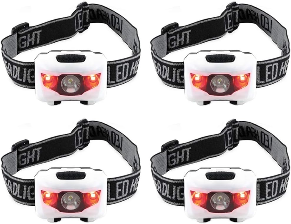 HappyOrange 4-Pack Waterproof LED Headlamp (White and Red Lights), 4 Light Modes Lightweight Headlight for Running, Hiking, Hunting, Fishing, Camping