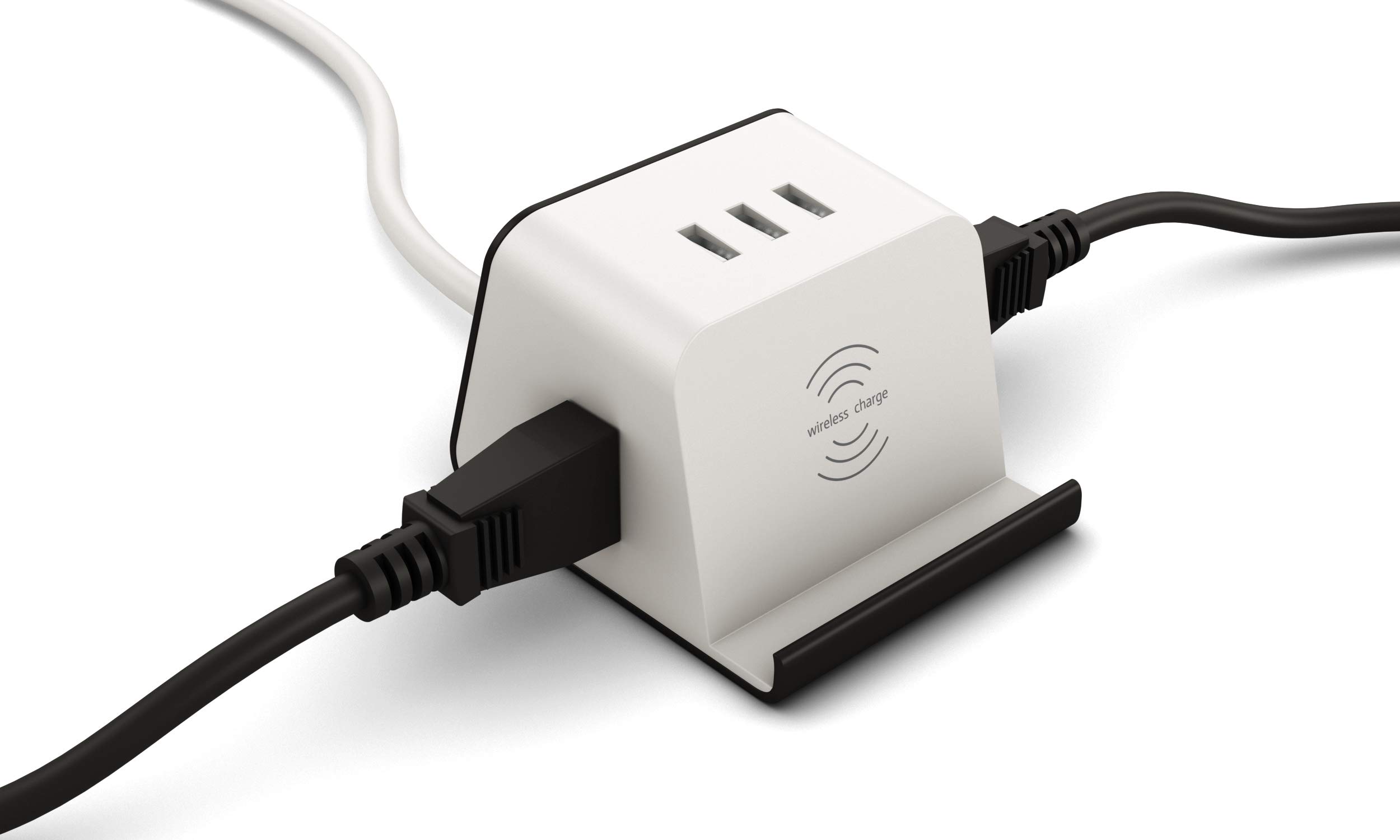 Desktop Power Socket with Wireless Charger Power Strip,2 US Plug and 3 USB Desk Outlet Charging Station Compatible with iPhone Xs, XS Max, XR, X, 8, Partial Samsung Galaxy, Qi Certified 5W