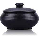 LAUYOO Ceramic Ashtray with Lid，Waterproof, Outdoor Cigarettes Ashtrays, Cigar Ash holder for Smoker, Decorative Smoking Ash Tray for Home Patio Décor Handmade Nice Gift for Women Men (Black)