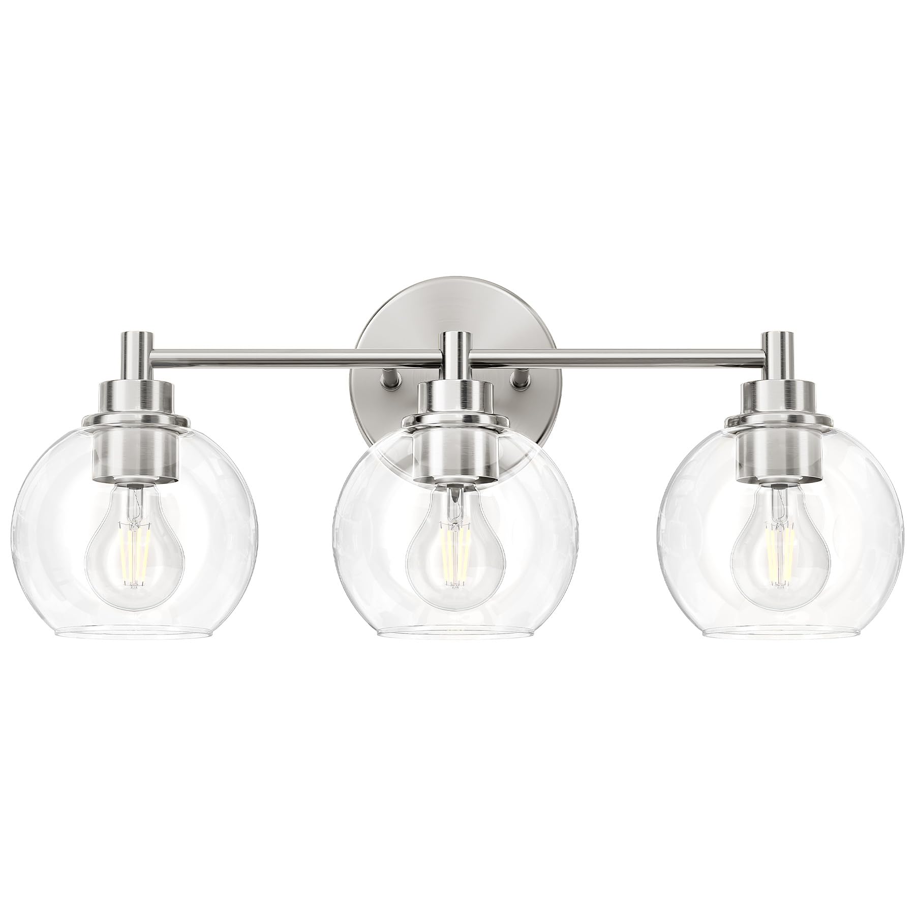 Photo 1 of VONLUCE Bathroom Light Fixtures, 3-Light Vanity Light with Globe Glass Shades E26 Sockets, Bathroom Lights Over Mirror for Bedroom Hallway Living Room, Brushed Nickel Finish, ETL Certificated