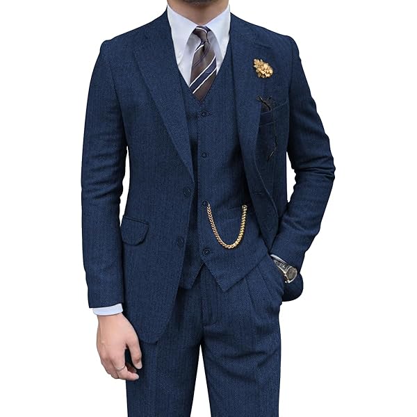UMISS Men's Two Pieces Suit Double Breasted Jacket Suit