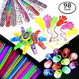 98-pcs Party Gift Favors Set for Kids – 50x Glow Sticks + 12x Whistles +12x Slap Bands + 12x Flashing Rings - Great Party Prizes for Birthday, Loot Bags, Classrooms, Grab Bags, Doctor Office
