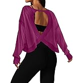UNIANKIYA Open Back Workout Tops for Women Long Sleeve Cropped Athletic Clothes Gym Running Yoga Low Impact Sports T Shirts