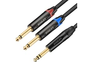 JOMLEY 1/4 inch TRS Cable, 1/4 inch TRS Stereo Y Splitter Insert Cable, 1/4 inch (6.35mm) TRS Male Stereo to Dual 1/4 inch (6.35mm) TS Male Mono Breakout Cable Audio Cord－3.3ft