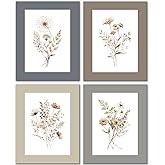JINYO Vintage Boho Neutral Wildflower Wall Art Prints Set of 4, Floral Wall Decor, Cottagecore Botanical Floral Wall Decor Posters Pictures for Home Bedroom Living Room, 8x10 Unframed