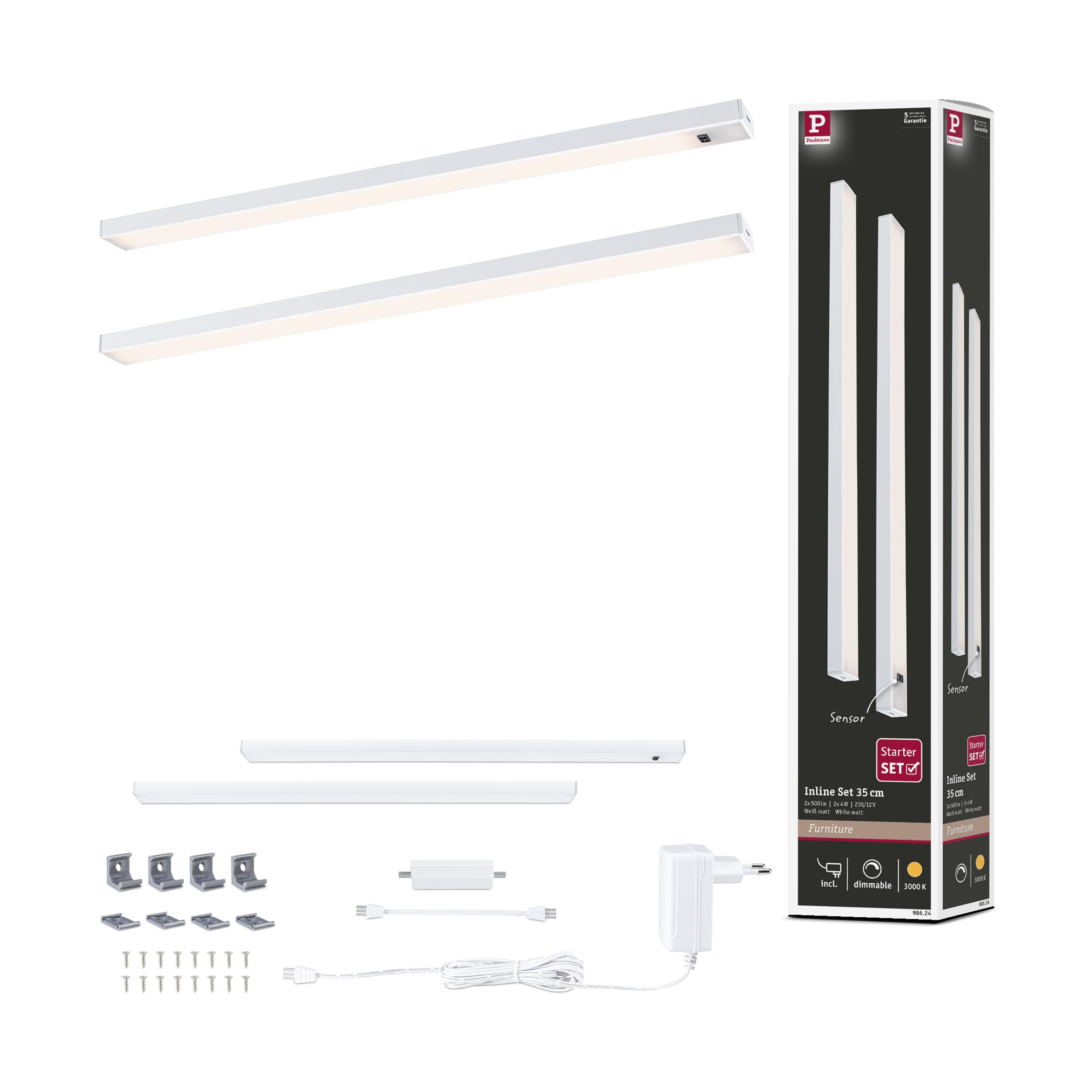 Paulmann 98624 LED Under-Cabinet luminaire Inline 2-Piece Set 2x4W 350x26mm 2x350lm 24V White matt 3000K dimmable