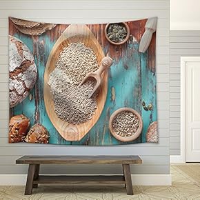 Grain Breads and Cereals. Various Kinds of Bread, Bread Rolls and Seeds for Baking - Fabric Wall Tapestry Home Decor - 51x60 inches