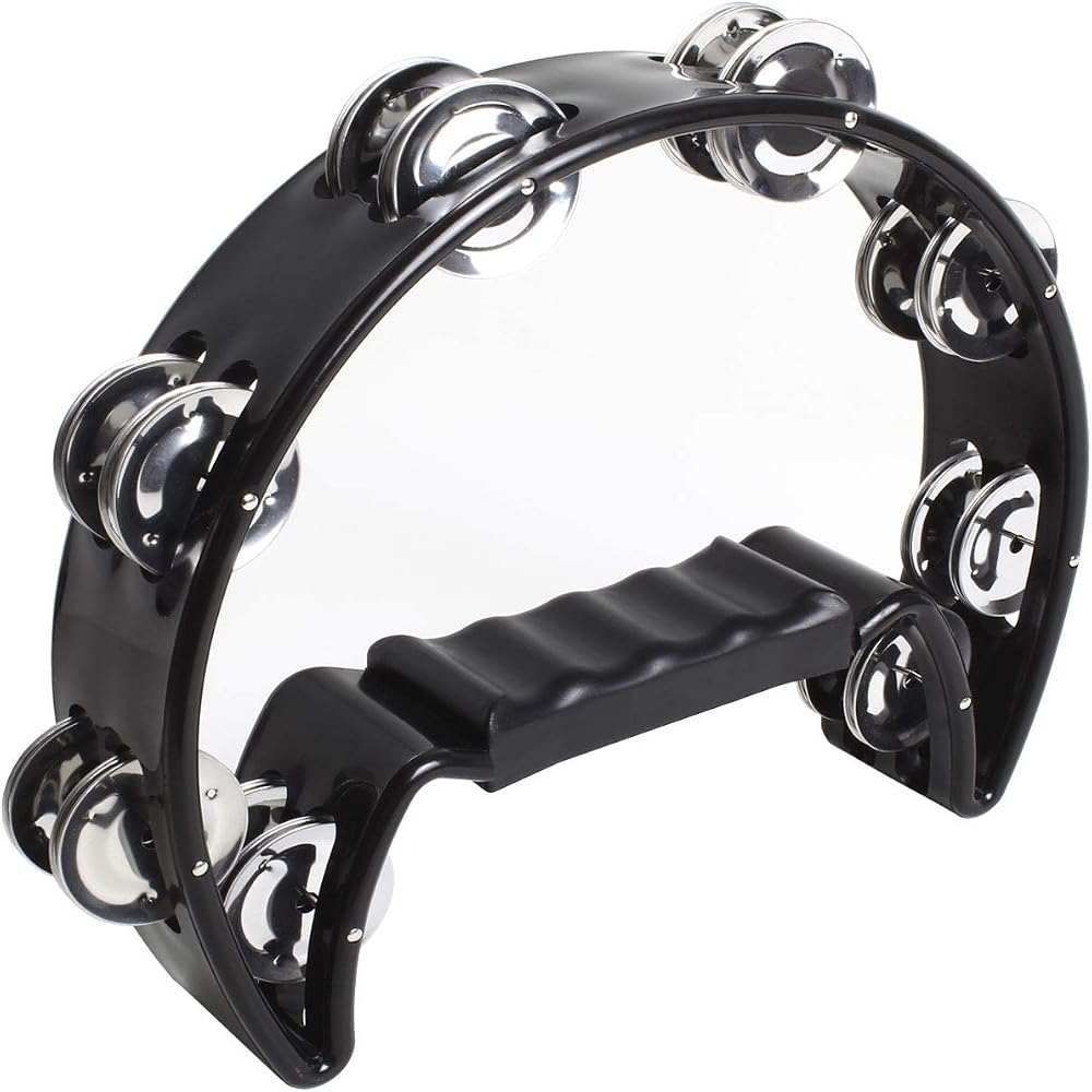 igadgitz Xtra U6994 Half Moon Hand Tambourine Double Cutaway Black