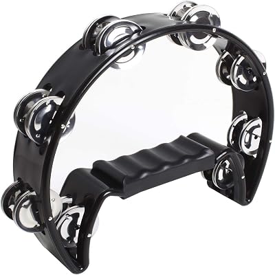 igadgitz Xtra U6994 Half Moon Hand Tambourine Double Cutaway Black
