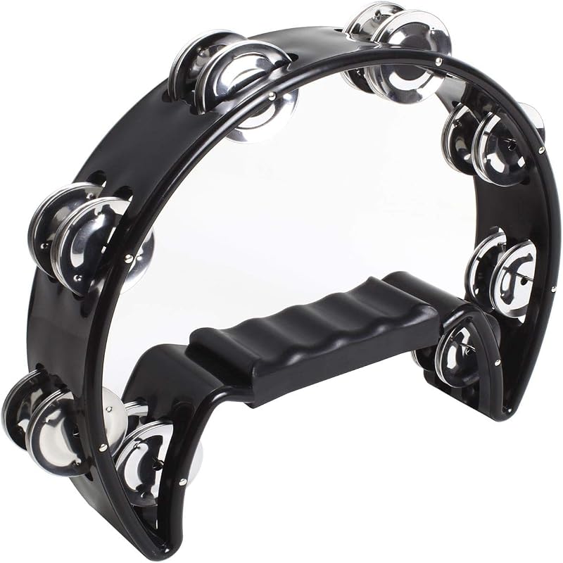 igadgitz Xtra U6994 Half Moon Hand Tambourine Double Cutaway Black