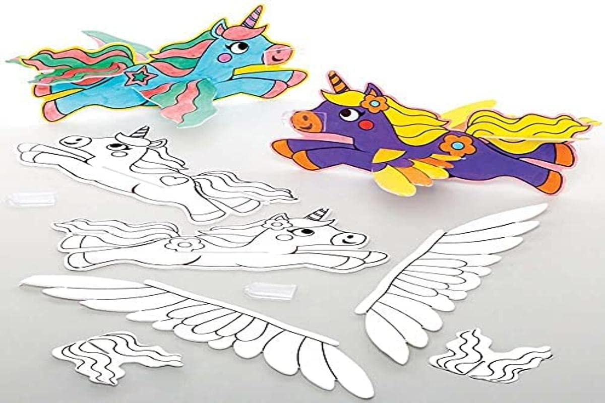 Baker Ross FE261 Unicorn Craft Gliders - Pack of 10, Colour In Flying Toy Plane Fantasy Arts and Crafts for Kids