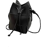 SweatyRocks Women's PU Leather Woven Crossbody Shoulder Bags Drawstring Bucket Bags