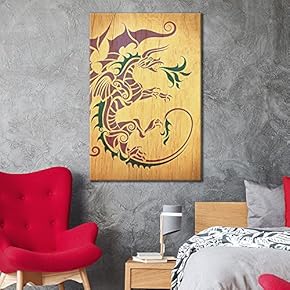 Fire Dragon on Vintage Wood Background