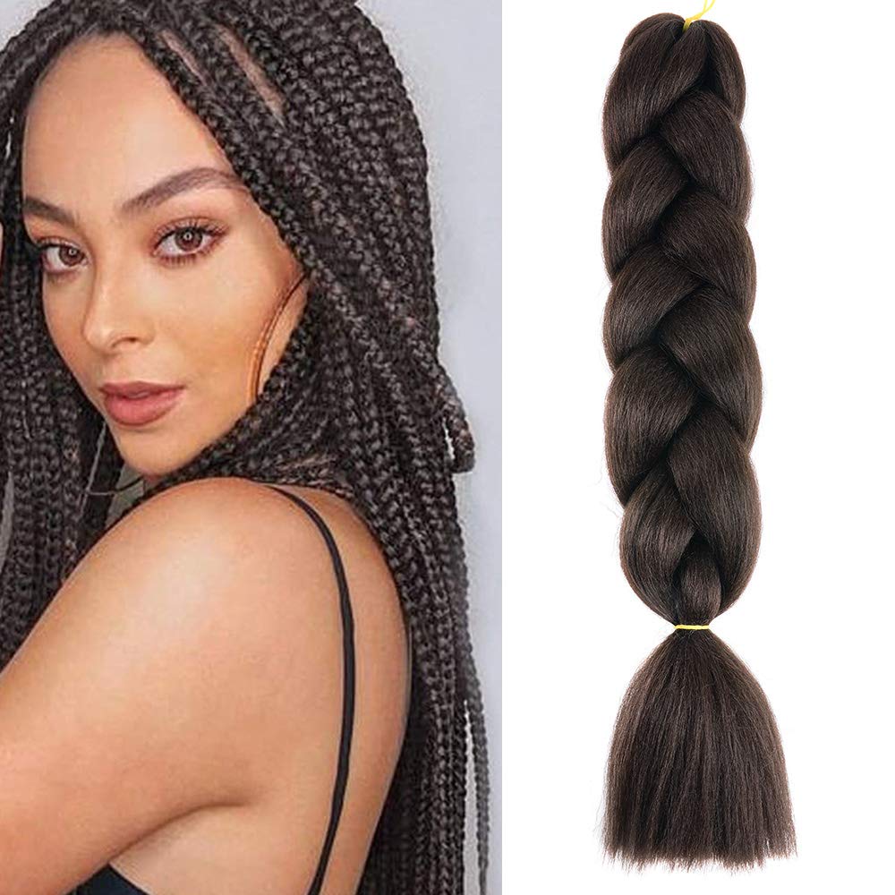 Jumbo Braiding Hair Pieces 1 Bundle 24inch Ombre Jumbo Braids Hair Extensions Crochet Twist Hair Synthetic High Temperature Fiber Afro Box (Medium Brown)