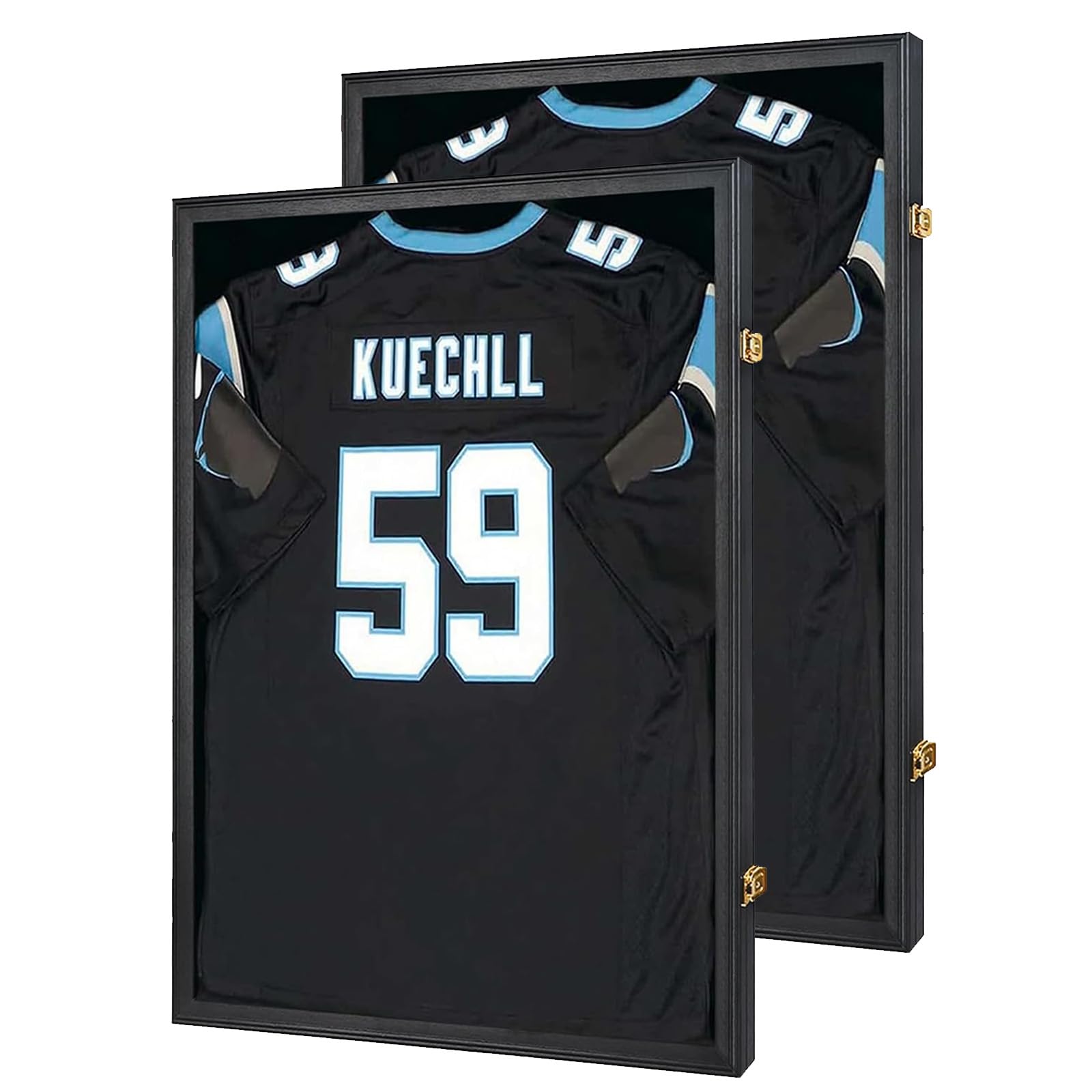 IHEIPYE Jersey Frame Display Case Shadow Box 2 Pack - Lockable with UV Protection Acrylic and Hanger for Baseball, Basketball, Football, Soccer, Hockey 2XL Sport Shirt and Uniform - Black Image