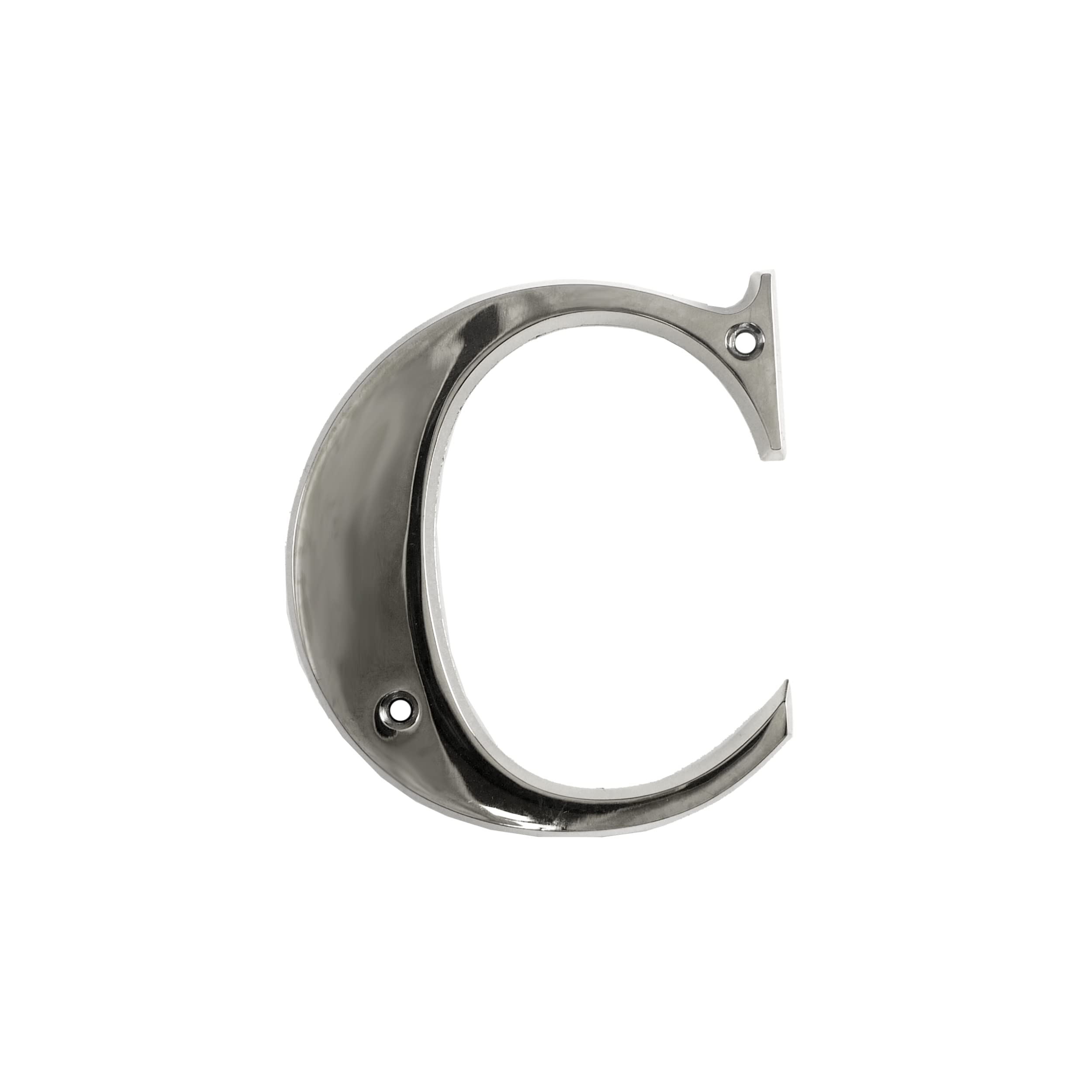 UAP House Numbers - 3 Inch Door Numbers Signature Screw Fix Bevelled Edge For Front Door, Address Number Screw On For Doors And Gates, Letter Times Roman Font (Letter C, Polished Chrome)