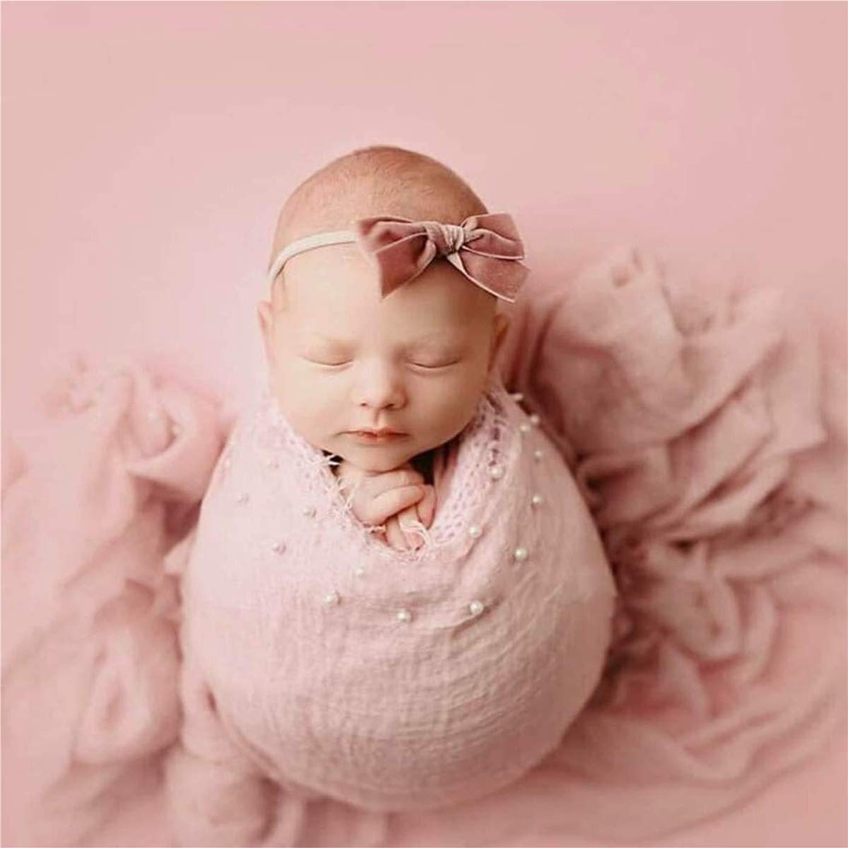 Newborn Photo Wrap Pearl Decor blanket DIY Homemade Outfits Photography Props for Infant Baby Boys Girls (Pink)