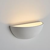 NUSRAN Repaintable Hardwired Wall Sconce, Minimalist Half-Sphere Gypsum Wall Light Fixture, Pure White Wall Mounted Lamp, Cla
