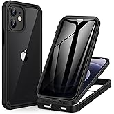 CENHUFO Privacy for iPhone 12 Mini Case, Full Body Phone Case with Built-in 9H Tempered Glass Privacy Screen Protector, Anti Peep Anti Spy Shockproof Protective Bumper Clear Cover - Black