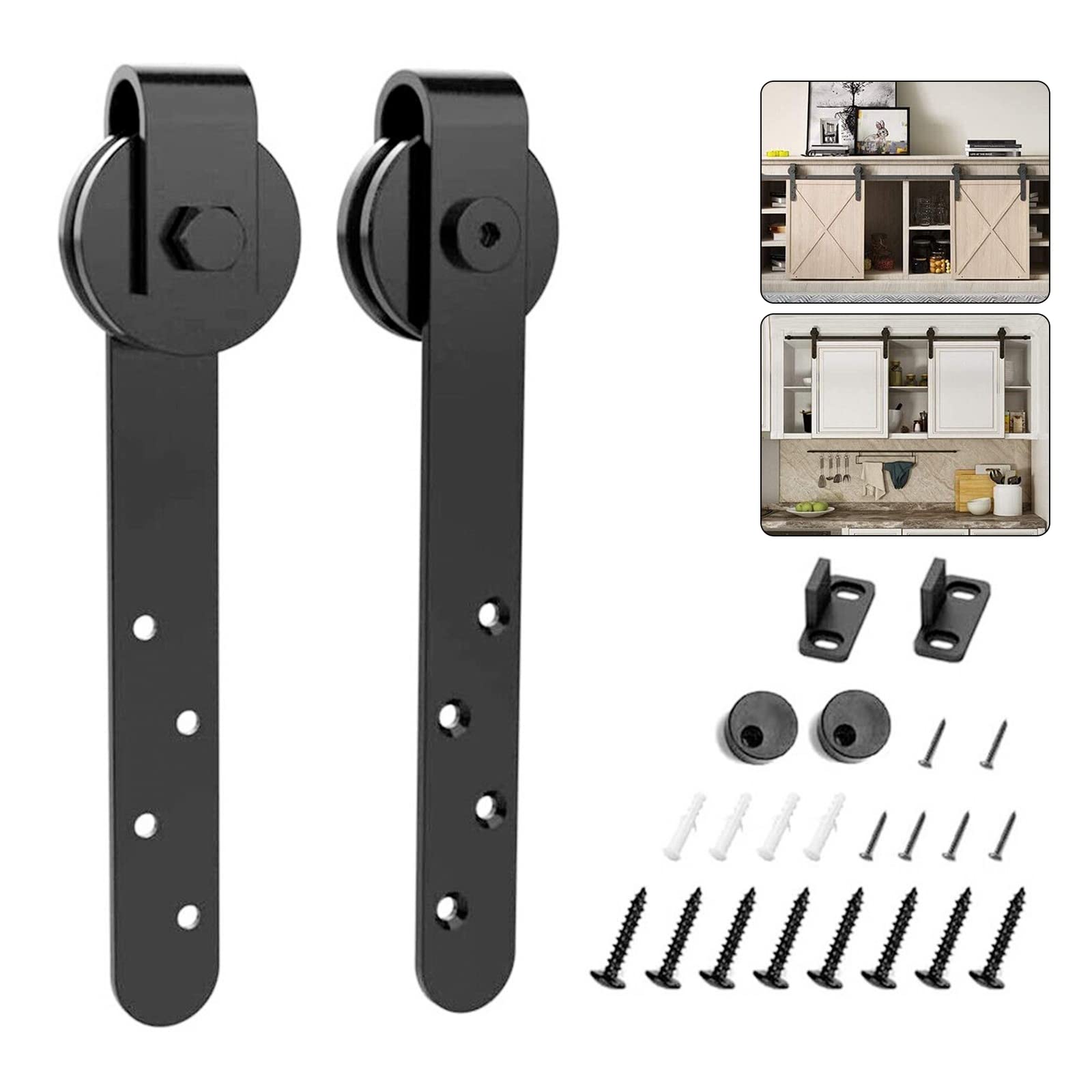 Sliding Door Track Barn Door Hardware Kit, Black Retro Style Closet Set, Carbon Steel Slide Track Rail Roller Accessory for Wooden Sliding Door Wardrobe Track