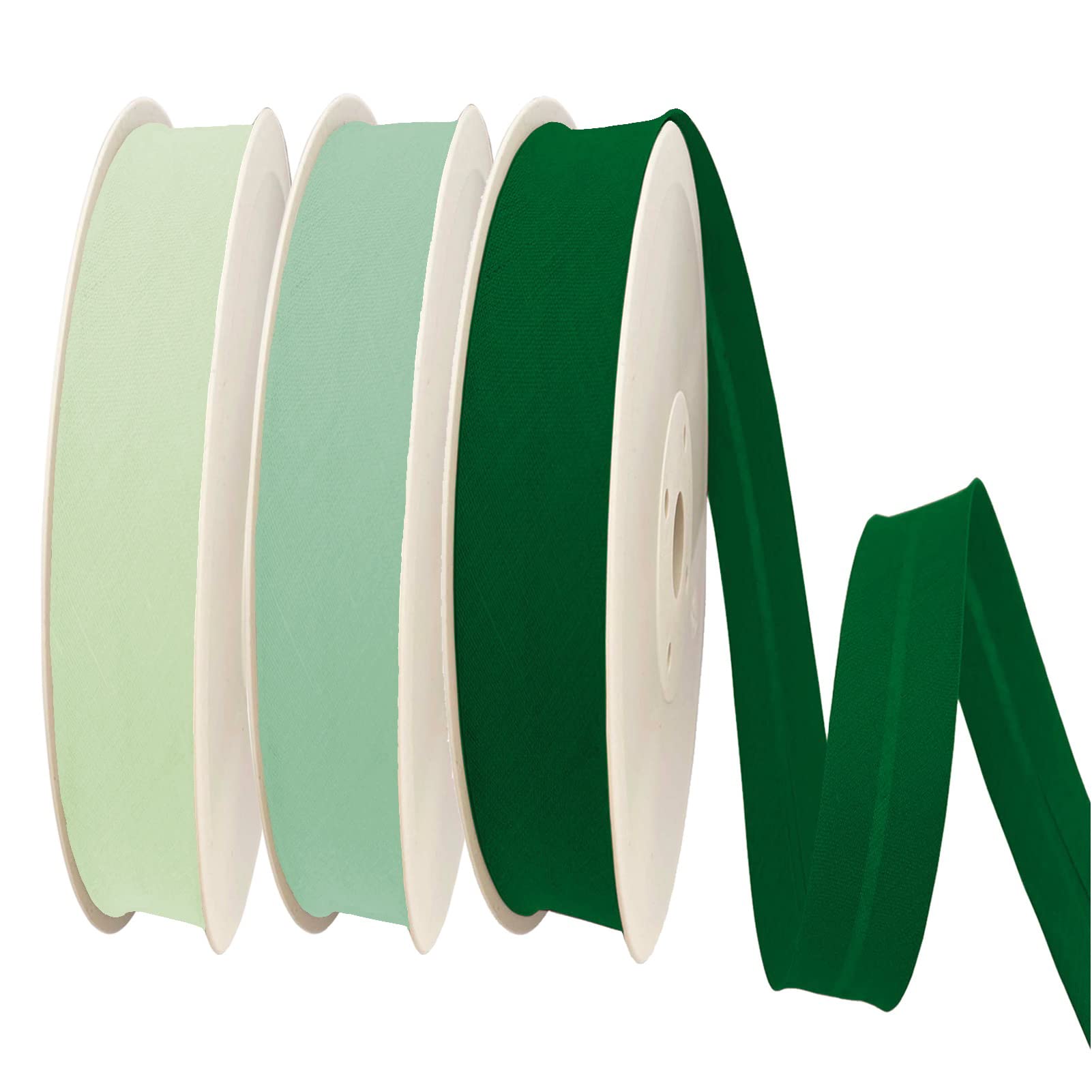 TEXTEX = 30mm Wide Bias Binding Tape. 50% Cotton and 50% Polyester. Pack of 3 Pieces of 10m Each - (Light Green/Aquamarine/Moss Green)