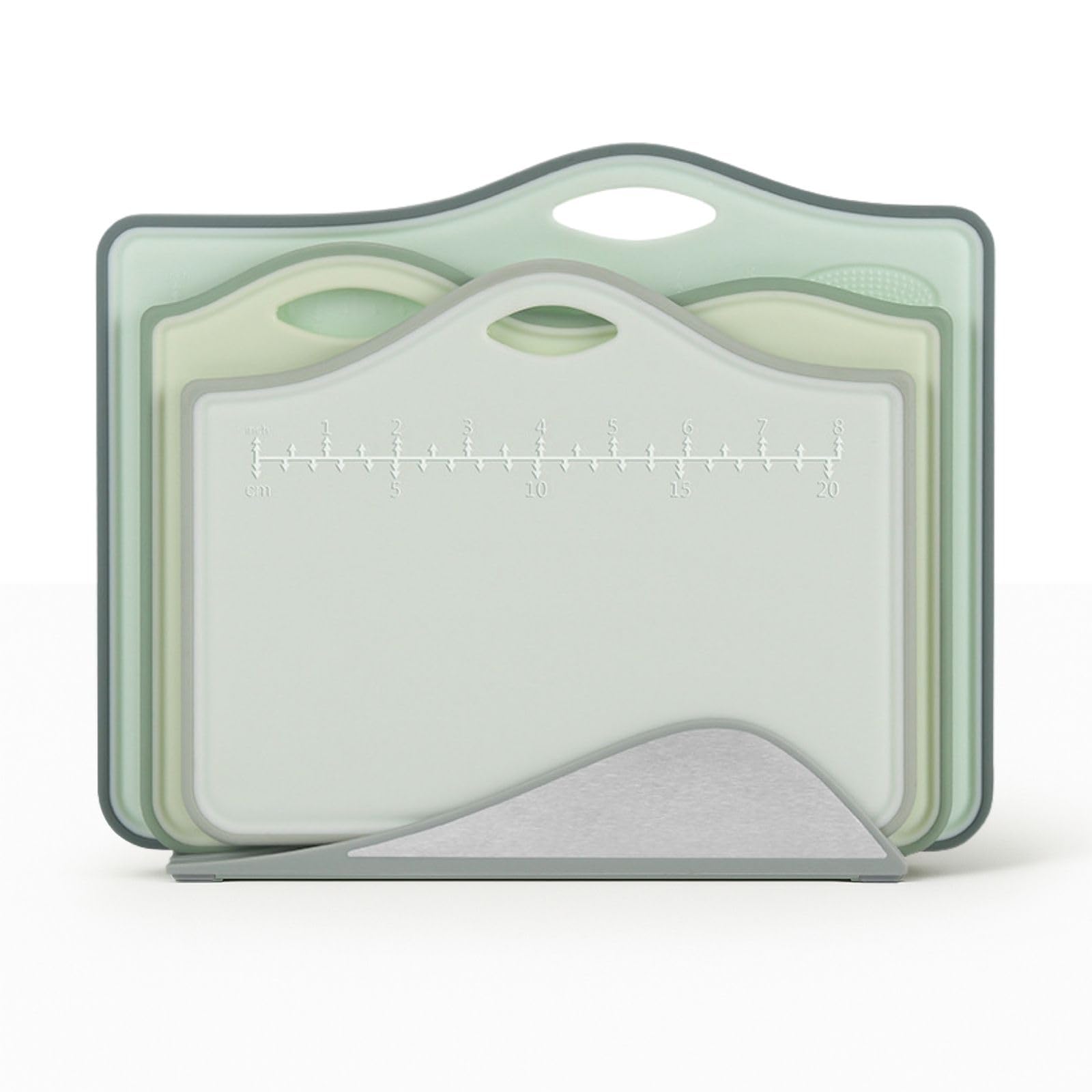 CLOVE Color-Coded Plastic Chopping Boards Set with Stand in Stainless Steel, Non-Slip BPA-Free Cutting Boards for Kitchen, Large Small Black Grey, Dishwasher Safe, Built-in Handle (S)