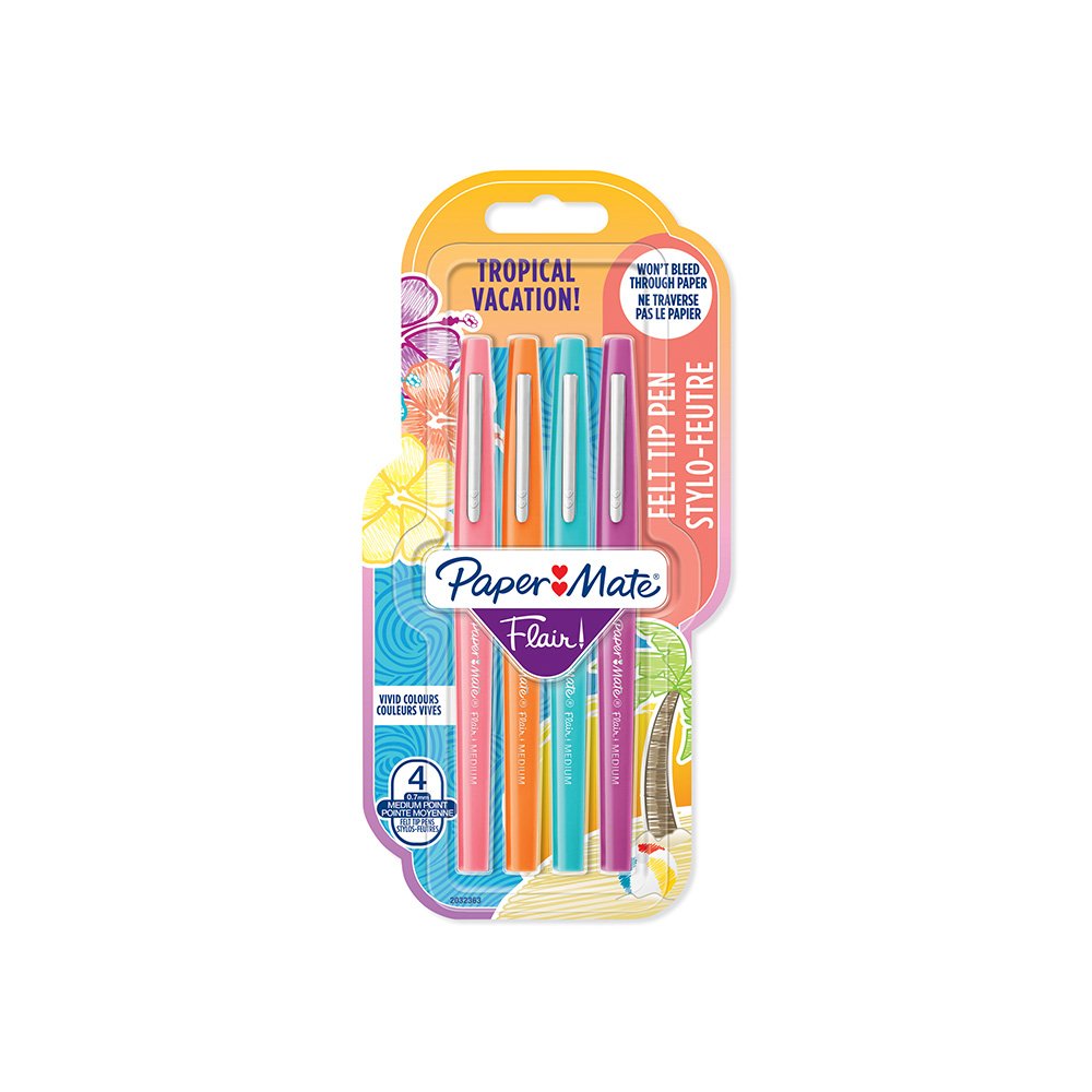 Paper Mate Flair Felt Tip Pens | Medium Tip (0.7 mm) | Tropical Vacation Colours | 4 Count