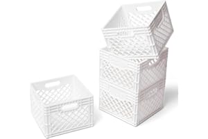 ITERA Mini Storage Crates-Small Stackable Baskets/Colorful Bin/Plastic Locker Organizer, Cute Decor/ Office Organization-Pack of 4-3.8 x 3.79 x 2.5" White