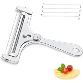 OYEWALLS Adjustable Wire Cheese Slicer for Block Cheese, Handheld Stainless Steel Cheese Cutter with 4 Extra Wires, Premium Rolling Cheese Wire Slicer for Mozzarella, Cheddar, Gruyere