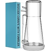 Bedside Night Water Carafe Set with Tumbler Glass, Clear Nightstand Carafe with Silicone Coaster for Bedroom and Guest Room, Glass Mouthwash Decanter for Bathroom (22 OZ)
