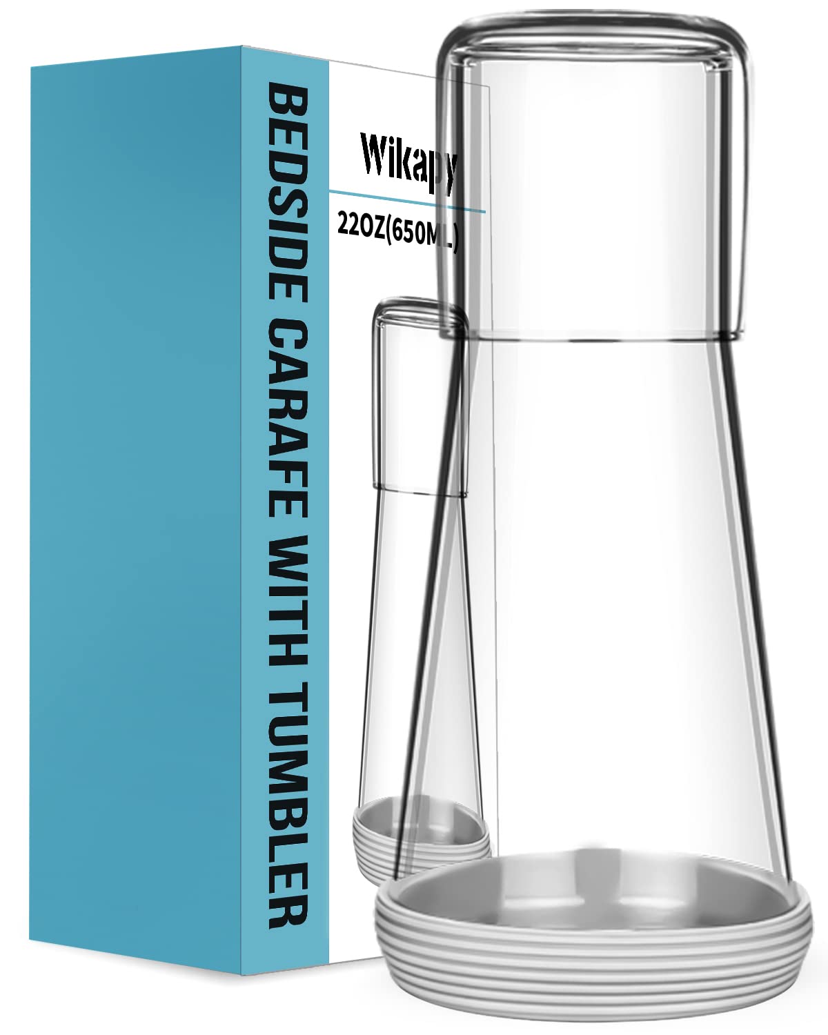 Photo 1 of Bedside Night Water Carafe Set with Tumbler Glass, Clear Nightstand Carafe with Silicone Coaster for Bedroom and Guest Room, Glass Mouthwash Decanter for Bathroom (22 OZ)