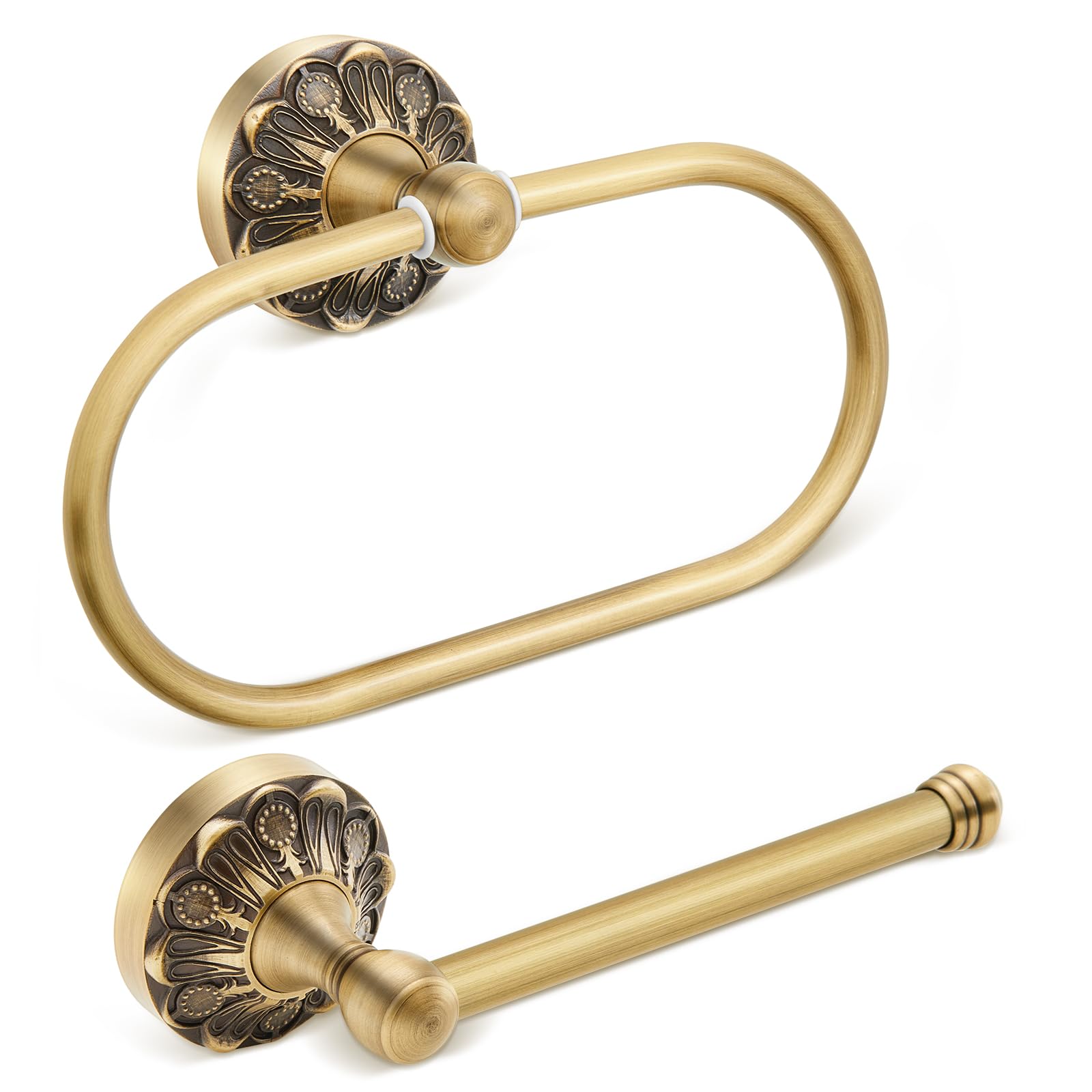 Photo 1 of Otoolling 2 Pieces Set Antique Brass Toilet Paper Holder Retro Brass Hand Towel Ring Tissue Roll Paper Hanger Bathroom Hardware Wall Mounted Vintage Bathroom Accessories(Rectangle)