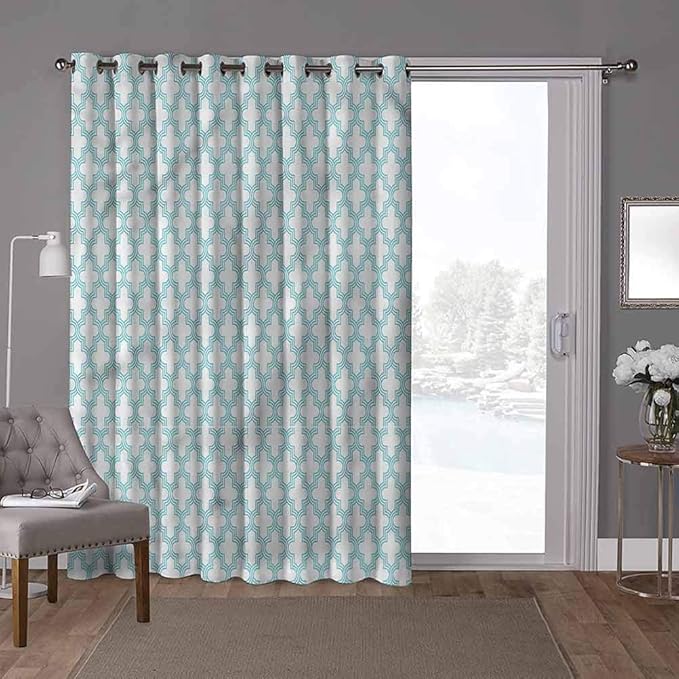 YUAZHOQI Thermal Insulated Room Divider Blackout Patio Curtains, Quatrefoil,Blue Geometric Girih