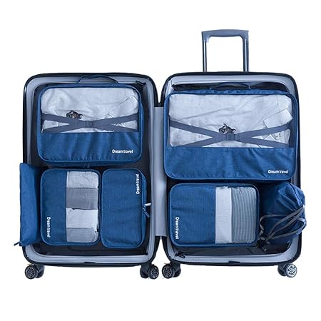Packwürfel 7-Teiliges Kleidertaschen Set, Slimfone Packing Cubes | Packtaschen Kofferorganizer für Koffer Taschen Organise Blue