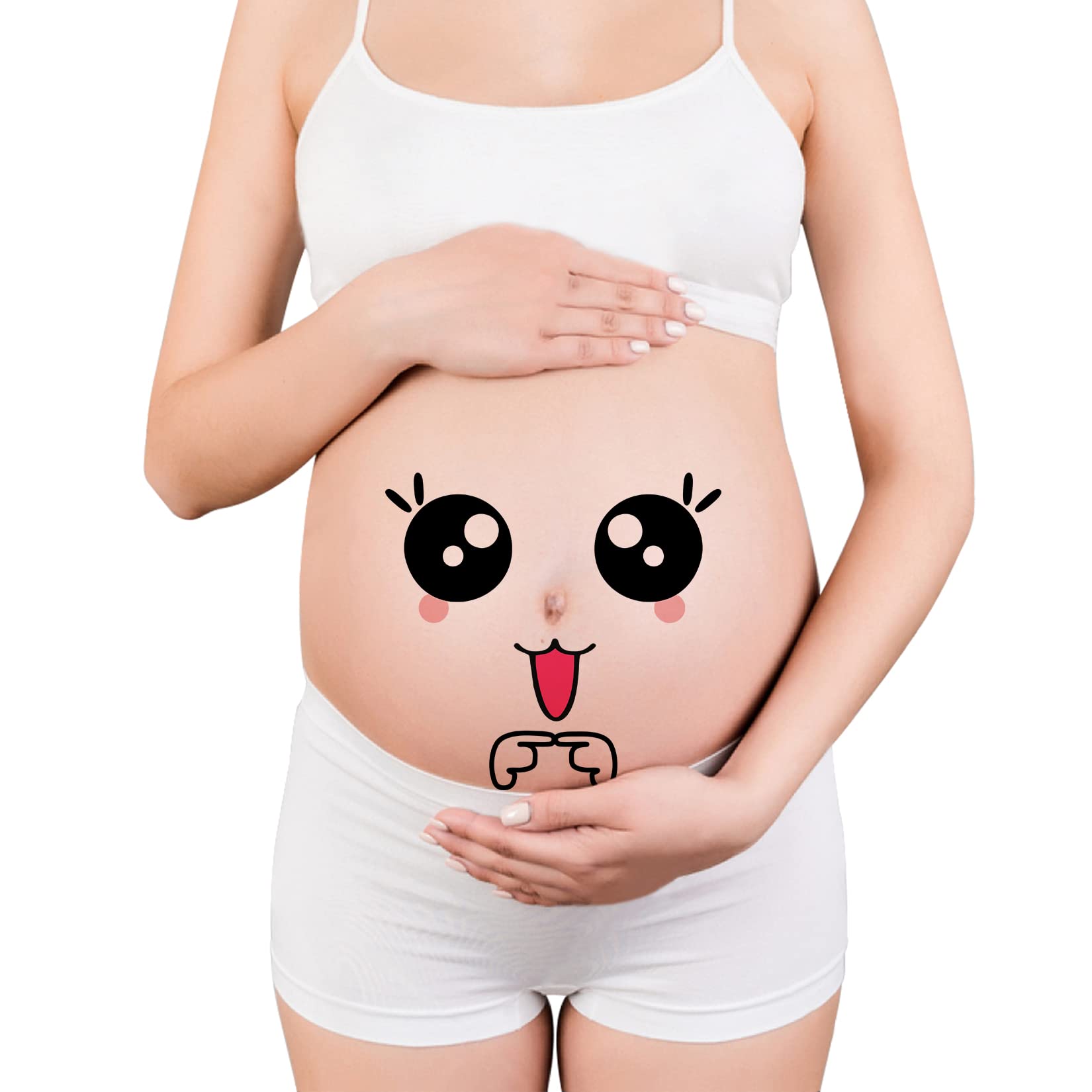 CARGEN Pregnancy Temporary Tattoos - Pregnant Belly Bump Tattoos 2 Sheets Cartoon Face Cute Photography Props