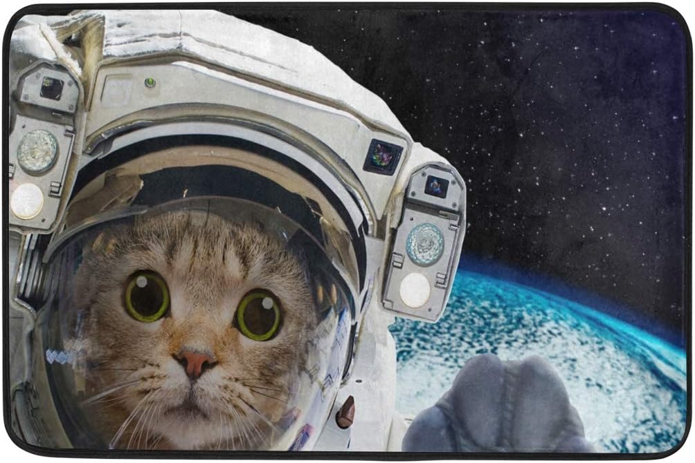 Alfombrilla de baño con diseño de gato astronauta para entrada, espacio