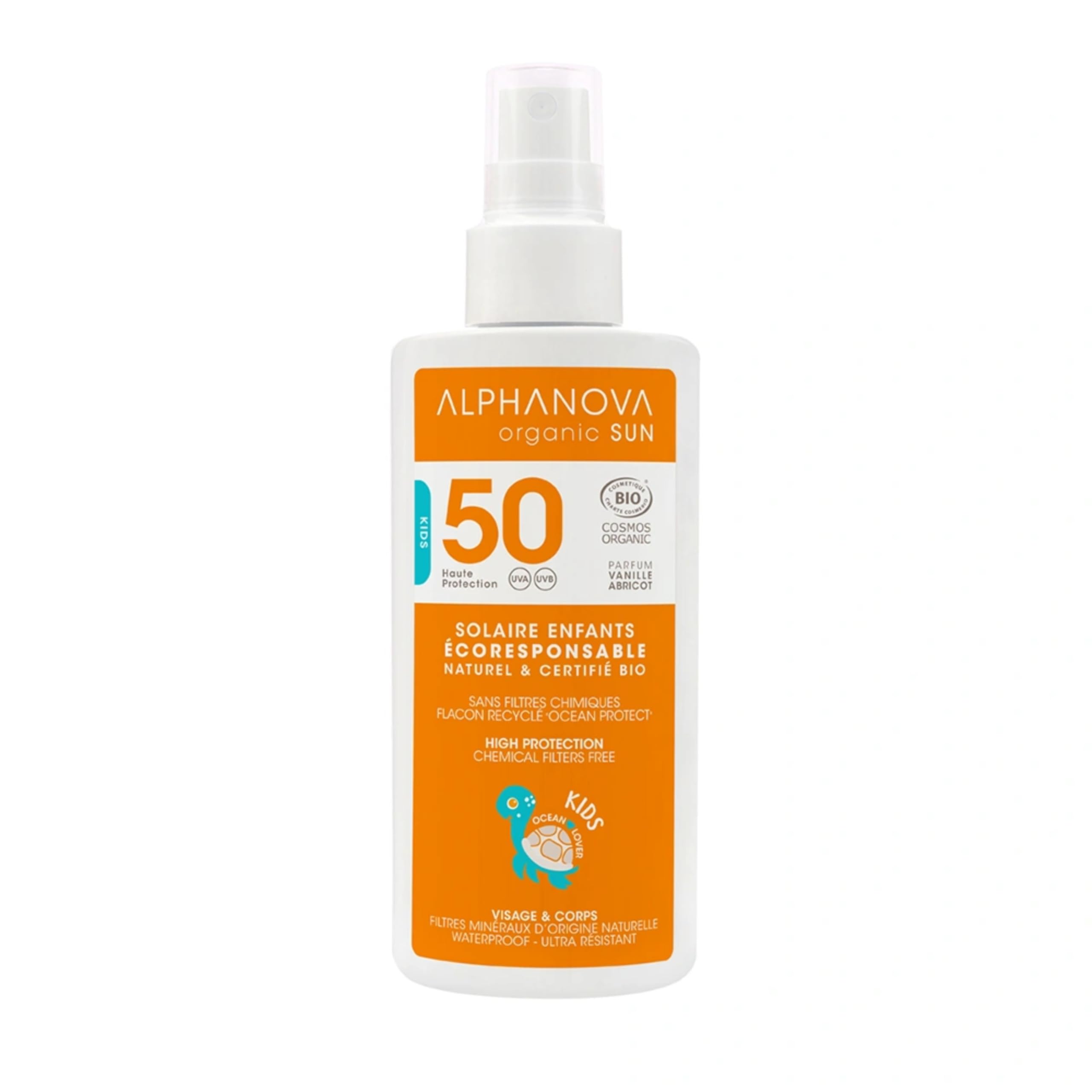 Alphanova Sun, Organic Sunscreen Spray For Kids, High Protection with SPF 50, Waterproof,125 ml