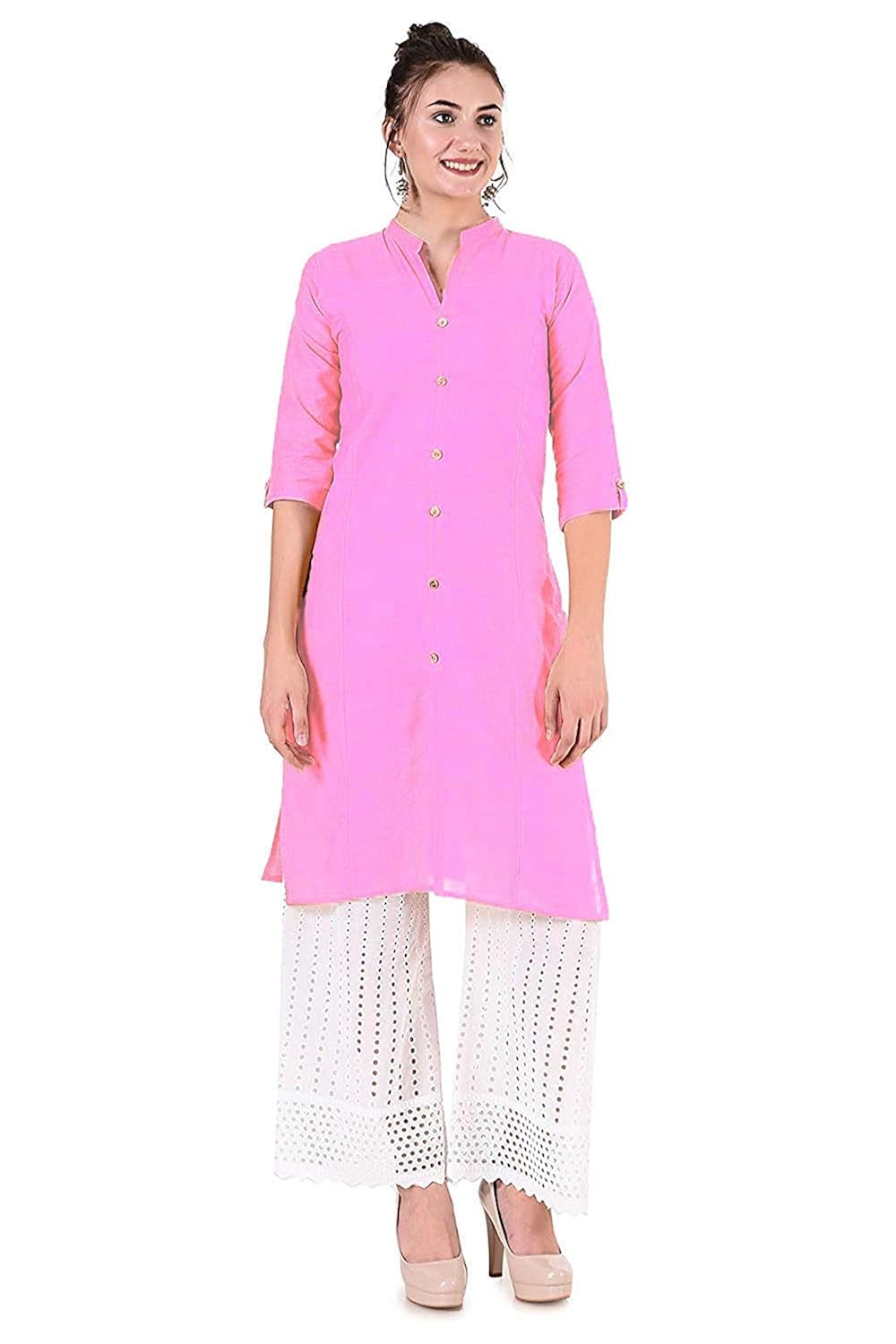 Buy Me Fashion Women Solid Straight Cotton Khadi Kurti Available in