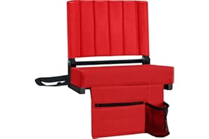 Buymoth 1pc Stadium Seat for Bleachers with Back Support Bleacher Seat with Thick Cushion, Cup Holder, Carry Handle and Shoulder Strap for Outdoor Sports Events, Picnics, Beaches，Red