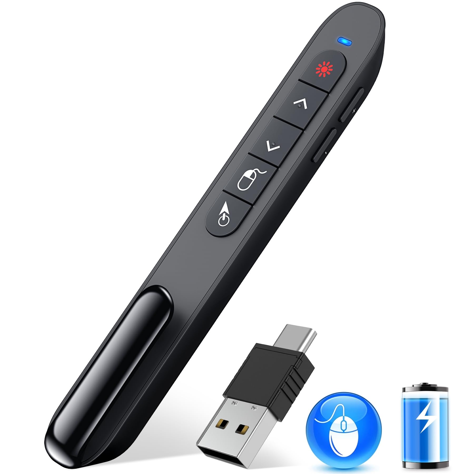 Photo 1 of 2 in 1 USB Type C Wireless Presenter Remote with Air Mouse, Rechargeable Presentation Clicker PPT Pointer RF 2.4GZ PowerPoint Clicker Slide Advancer for Computer Mac