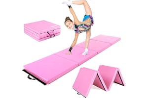 Matladin 8' Folding Gymnastics Gym Exercise Aerobics Mat, 8ft x 2ft x 2in PU Leather Tumbling Mats with Hook & Loop Fastener for Stretching Yoga Cheerleading Martial Arts