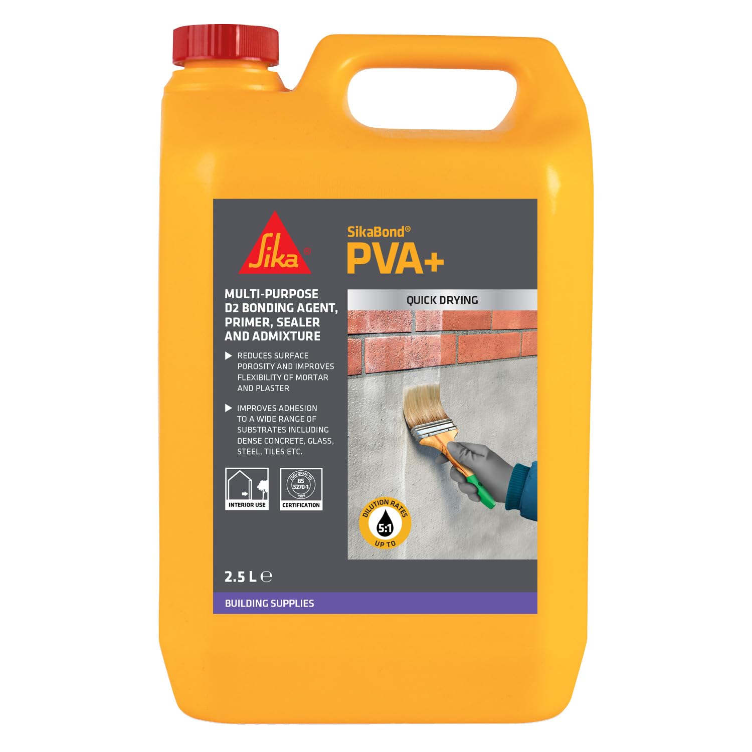 Sika SikaBond PVA+, General Purpose Adhesive, Primer And Sealer – Easy To Use – British Standards Approved – 2.5 Litre