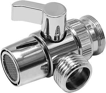 Brass 3-Way Faucet Diverter Valve With Aerator – 360 Swivel, Chrome Plated, Includes Adapters For Sink Hose Attachment